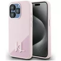 Karl Lagerfeld Silicone Shadow Case, Metal Initial MagSafe for iPhone 15 Pro, pink