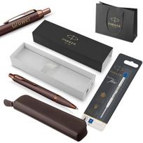 „Parker IM Professionals Monochrome Burgundy“ tušinukas + dėklas, įdėklas, rankinė. Dovanėlė mokytojui su graviravimu
