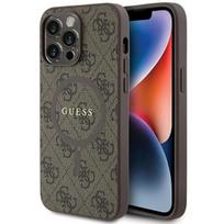 Guess GUHMP15LG4GFRW iPhone 15 Pro 6,1" rudas/rudos kietas dėklas 4G Collection odos metalo logotipas MagSafe