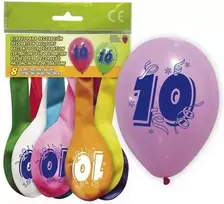 Globolandia Balionai su skaičiumi 10, įvairių spalvų, 8 vnt.