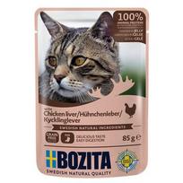 BOZITA Mėsos gabaliukai želė su vištų kepenėlėmis – šlapias pašaras katei – 85g