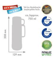 ROTPUNKT stiklinis termosas, talpa 0,750 l, poliarinis-elektrinis-vasarinis moliūgas (baltas-geltonas)
