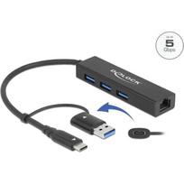 DELOCK 3 Port USB 3.2Gen1 Hub Gigabit LAN USB Typ-C o. Typ-A