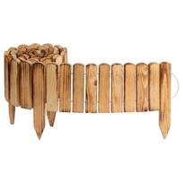 Creative Home medinis sodo bortelis, 200 x 20 cm – aukšta lanksti pušies palisada, deginto medžio efektas, vejos ir daržo atitvaras