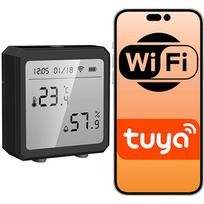 Juodas temperatūros ir drėgmės jutiklis su WiFi, Tuya, LCD ekranas