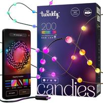 Twinkly Candies Pearls, RGB, 200 LED, USB-C, 12 m, žalias laidas - Išmanioji girlianda