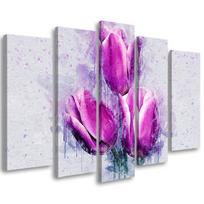 Five piece picture canvas print Tulips Flowers Pink 100x70 violetinė