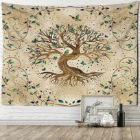 Gyvybės medžio fono audinio gobelenas psichodelinis poliesterio audinys, spausdintas bohemiško stiliaus sienos pakabinamas namų dekoras 95x70cm beige