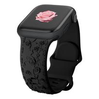 Gėlių raižyta apyrankė Apple Watch 40mm 44mm 41mm 49mm 45mm 38mm 42mm silikoninė apyrankė iwatch serija 9 7 se 6 8 ultra 2 38mm 40mm 41mm black