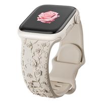 Gėlių raižyta apyrankė Apple Watch 40mm 44mm 41mm 49mm 45mm 38mm 42mm silikoninė apyrankė iwatch serija 9 7 se 6 8 ultra 2 38mm 40mm 41mm beige