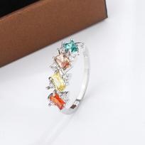 Luxury Irregular Colorful Princess Cut Ruby Topaz Emerald Champagne Color Diamond Couple Ring For Women Wedding Gift Jewelry 6 balta