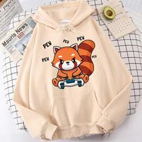Mielas Raudonasis panda Kawaii spaudinio gobtuvas moteriškas laisvalaikio gobtuvas ilgomis rankovėmis megztinis su gobtuvu per didelis unisex drabužis S white