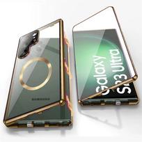 360° aliuminio lydinio apsauginis dėklas, skirtas Samsung Galaxy S25 S24 S23 S22 S21 Ultra Plus Magsafe Magnetinis HD stiklas viso ekrano uždaru dangteliu For Samsung S24 Plus auksas