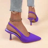 Moteriškos vasarinės „Slingback“ patentuotos smailaus piršto kulkšnies dirželis „Cunky Low Heel Pumps“ Batai Patogūs „Slip On Dress“ Batai Verslo „Cunky Heel“ sandalai moterims 42 violetinė