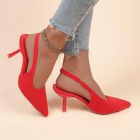 Moteriškos vasarinės „Slingback“ patentuotos smailaus piršto kulkšnies dirželis „Cunky Low Heel Pumps“ Batai Patogūs „Slip On Dress“ Batai Verslo „Cunky Heel“ sandalai moterims 35 raudona
