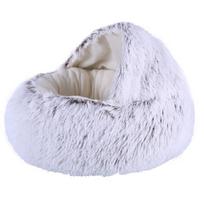 Long-haired Round Dog Kennel and Cat Kennel with Cover Shaved Bottom Style Fabric Lining Style  Long-haired Style M 50*20cm gray