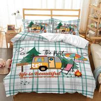 Camper Time Spausdinimo patalynės komplektas 3D Kemperio antklodės užvalkalas Kelionės tema Animacinis Kemperio pledo užvalkalas Pilnas King dydis Paaugliams Suaugusiems 70x133cm 2pcs