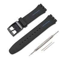 Silikoninė laikrodžio apyrankė 16mm 17mm 19mm 20mm Swatch vandeniui atspari spalvinga guminė apyrankė vyrams moterims sportinė apyrankė aksesuarai apyrankė 19mm mėlyna/juoda