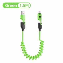 65W Greitasis Įkroviklis Spyruoklinis USB Kabelis 4 viename Spyruoklinis Duomenų Kabelis 6A USB Type C Spyruoklinis Teleskopinis Laidas iPhone iPad MacBook Huawei žalia