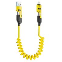 65W Greitasis Įkroviklis Spyruoklinis USB Kabelis 4 viename Spyruoklinis Duomenų Kabelis 6A USB Type C Spyruoklinis Teleskopinis Laidas iPhone iPad MacBook Huawei geltona