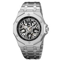 Automatinis laikrodis Prabangūs mechaniniai riešiniai laikrodžiai Didmeninė prekyba Nerūdijančio plieno Skeletas Vandeniui atsparus vyriškas laikrodis Vyriška dovana steel band sidabras