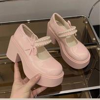 Rožiniai Mary Jane batai su storu padu Moteriški Pavasario Rudens Nauji Saldūs Aukštakulniai Madingi Perliniai Retro Storio Aukštakulniai Loafers Moteriški Batai 39 beige
