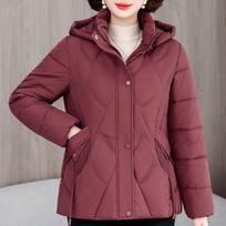 Didelio dydžio L-5XL madingas moteriškas paltas Žieminės striukės Su gobtuvu Laisvas Storas Šiltas Vidutinio amžiaus Moterų Parkas 5XL vyno raudonos spalvos