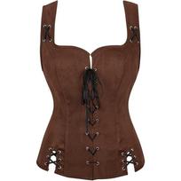 Moteriška surišama pirato Renesanso Steampunk pirato liemenė Vikingų kostiumas Bustier kostiumas Valstiečio korsetas 3XL kava