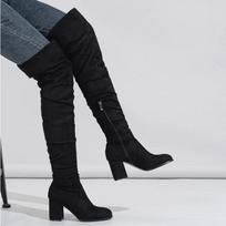 Fashion Sexy Round Toe Over-the-knee Thigh High Boots Womens Modern Shoes Winter Suede Pleated Side Zipper Thick High Heeled Boot 36 juoda