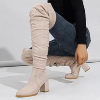 Fashion Sexy Round Toe Over-the-knee Thigh High Boots Womens Modern Shoes Winter Suede Pleated Side Zipper Thick High Heeled Boot 41 abrikosas