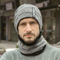 Vyrų žieminė šilta vilnonė kempingo kepurė Beanie Baggy vilna slidinėjimo kepuraitė + šalikas nuo vėjo nepraleidžiančios kepurės raidės megztos kepuraitės Hat and scarf set pilka