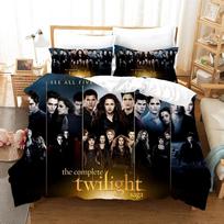 Twilight  serijos antklodės užvalkalų komplektas ir pagalvių užvalkalai Vampyras Karštieji filmai Viengulis Karališkas Pilnas Madingas 3D patalynės komplektas suaugusiems Lovos linas AU Single(140x210cm) black