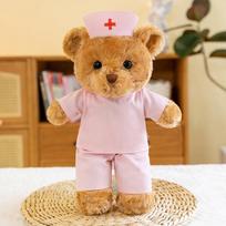 Kūrybingas daktaras slaugytoja meškiukas gali spausdinti logotipą pliušinis žaislas lėlė balto chalato uniforma meškiukas medicininė veikla 30cm beige