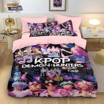 3pcs Kpop Demon Hunters Bedding Set Single/Double/Queen Size Bedding Sets Quilt Cover Duvet Cover for Kids Adults k pop Huntrix EU Twin(135x200cm) black