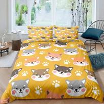 Shiba Inu Cute Yellow Dog Cartoon Animal Farmhouse Pet Comfortable Duvet Quilt Cover Pillowcase Bedding Set Children Bedroom 70x133cm yellow