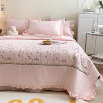 Šifono vasaros antklodės komplektas Dygsniuota skalauta medvilnė Raizgyta lovatiesė dvigulei lovai Elegantiška lengva patalynė Namų dekoras 1.5m Bed Quilt rožinė