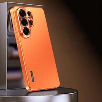 Skirta Samsung Galaxy S26 S25 S24 Plus S23 S22 S21 Ultra dėklas Metalinis magnetinis pilno kameros objektyvo apsauginis apvalkalas Aliuminio lydinio itin plonas dangtelis For Samsung S26  oranžinė