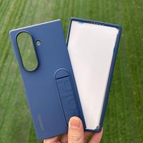 Samsung Galaxy Z Fold 6 silikoninis dėklas su stoveliu, telefono dėklas, verslo, minkštos odos pojūtis, apsauginis smūgiams atsparus dangtelis Z Fold6 5G mėlyna