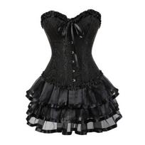 Korseto ir sijono komplektas moterims Gėlėtas Bustier Korseto Topas ir Tiulio Sijono Komplektas Seksualus Neriama Babydoll Kostiumas Viktorietiško Vintage Stiliaus Cosplay vakarėliui black