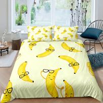 Banano rašto patalynės užvalkalų komplektas Geltonas bananų vaisių patalynės komplektas Maisto tematikos dvigulės antklodės užvalkalas Vaikams Berniukams Mergaitėms Miegamojo dekoras AU Single(140*210cm)3pcs