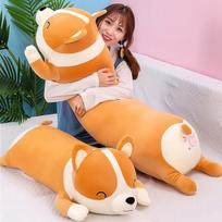 Shiba Inu pliušinė pagalvė, pliušinis žaislinis šuo, mielas Corgi Akita minkštas pliušinis žaislas, komforto pagalvė, dovanos mergaitėms ir berniukams (geltona, 120 cm)