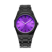 Klasikinis vyriškas madingas laikrodis Spalvingas Raudonas Rožinis Rožinis 45mm Nerūdijančio plieno Matinis paviršius Kvarcinis mechanizmas Apyrankiniai laikrodžiai Uhren Montre violetinė/juoda
