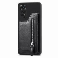 Kortelių laikiklis Odinė Piniginė su Užtrauktuku Magnetinis Dėklas Skirtas XiaoMi Redmi Note 14 13 12 11 11S 13C 10C X4 Pro 5G POCO X6 X3 NFC Maišelio Dangtelis For Redmi Note12 4G juoda