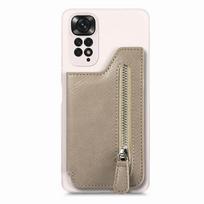 Kortelių laikiklis Odinė Piniginė su Užtrauktuku Magnetinis Dėklas Skirtas XiaoMi Redmi Note 14 13 12 11 11S 13C 10C X4 Pro 5G POCO X6 X3 NFC Maišelio Dangtelis For Redmi Note11Pro chaki