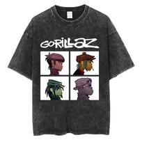 2026 Skalbti Vintažiniai Roko Grupės Gorillaz The Now Now Albumo Grafiniai Marškinėliai Vyrams Moterims Drabužiai Hip Hop Punk Oversized Apvalia Kaklo Marškinėliai Y2K M gelsvai ruda
