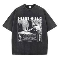 Siaubo žaidimas Silent Hill 2 Grafiniai marškinėliai Vyriški Moteriški Gotikiniai Vintage skalbti marškinėliai Madingi Laisvi Trumpomis Rankovėmis Marškinėliai L gray