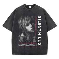 Siaubo žaidimas Silent Hill 2 Grafiniai marškinėliai Vyriški Moteriški Gotikiniai Vintage skalbti marškinėliai Madingi Laisvi Trumpomis Rankovėmis Marškinėliai 3XL black