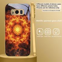 Žydintis auksinis mandalas Samsung Galaxy S26 S20 FE S21 S22 S23 Plus S24 Ultra S25Ultra S21+ S22Plus telefonui Auksinis stiklinis telefono dėklas Galaxy S9+ orange