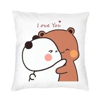 Bubu Dudu Panda Ir Rudasis Lokas Pora Dekoratyvinis Pagalvės Užvalkalas Individualus Kvadratinis Pagalvės Užvalkalas 40x40 Pagalvės Užvalkalas Svetainė 30x30cm 12x12in brown