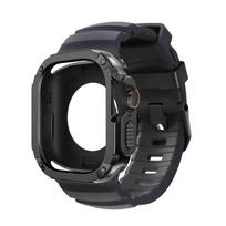 Silikoninis dirželis+TPU PC dėklas Apple Watch Ultra 3 2 1 49mm, iWatch Series 11 10 46mm dirželis, Iwatch 9 8 7 6 5 4 45mm 44mm Series 11 10-46mm black